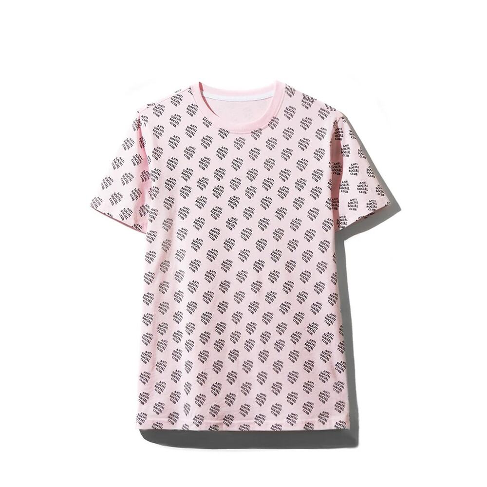 NWT Anti Social Social Club Over You Pink All-Over Logo Tee Large